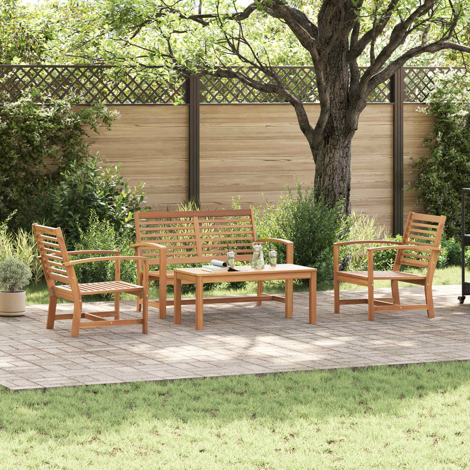 Vidaxl Ensemble De Canapé De Jardin 4 Pcs Naturel Bois De Teck Massif