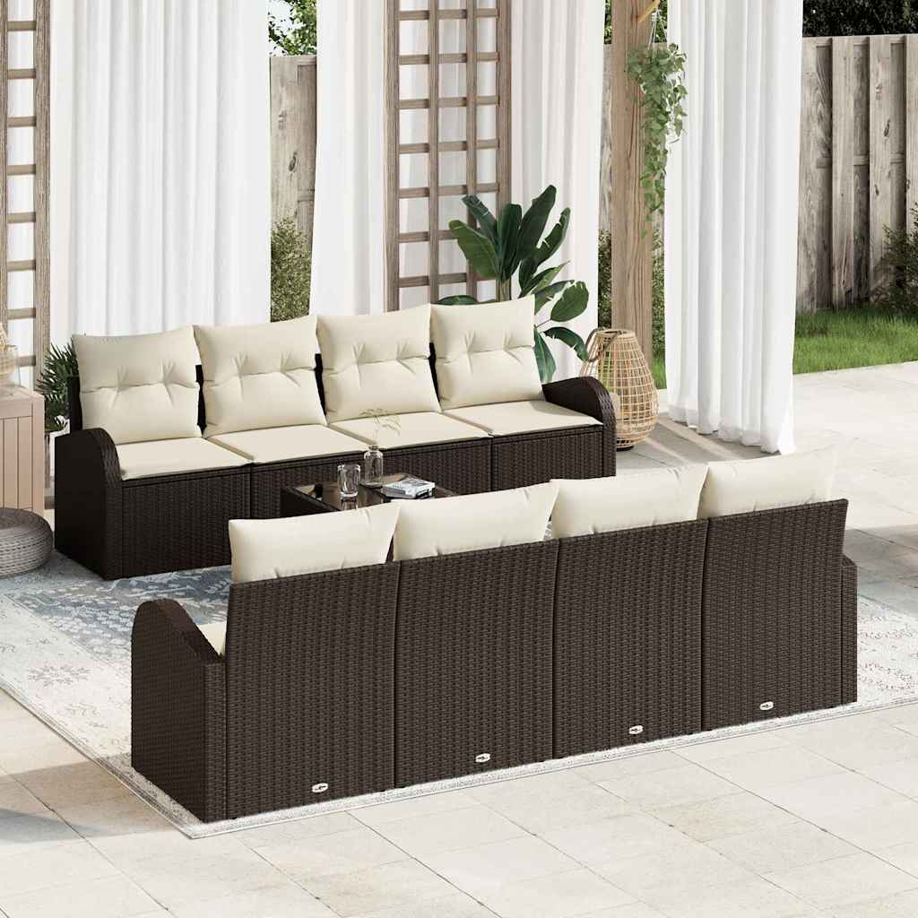 Vidaxl Ensemble De Canapé De Jardin 9 Pcs Marron Et Crème Polyrotin