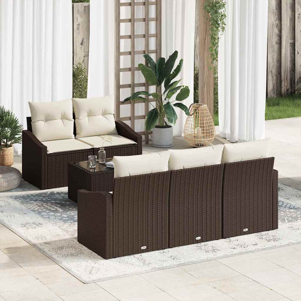 Vidaxl Ensemble De Canapés 6 Pcs Marron Et Crème Polyrotin
