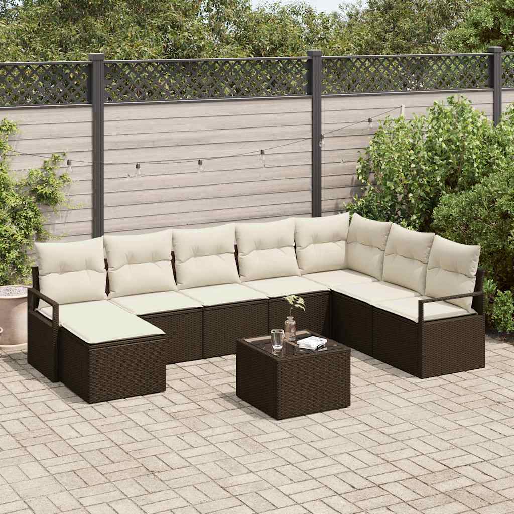 Vidaxl Ensemble De Canapés Avec Coussin 9 Pcs Marron Polyrotin