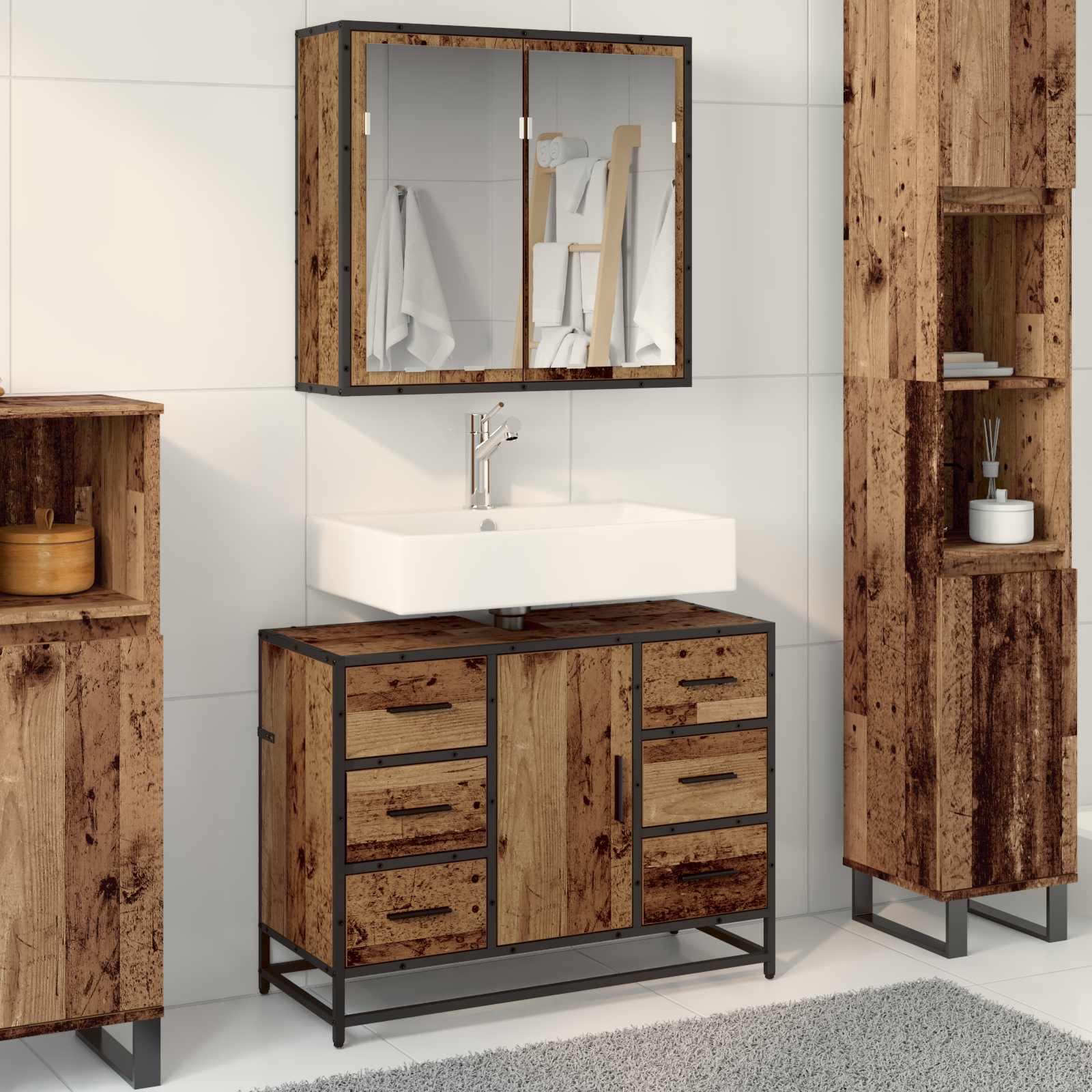 Vidaxl Ensemble De Mobilier De Salle De Bain 2 Pcs Bois Ancien