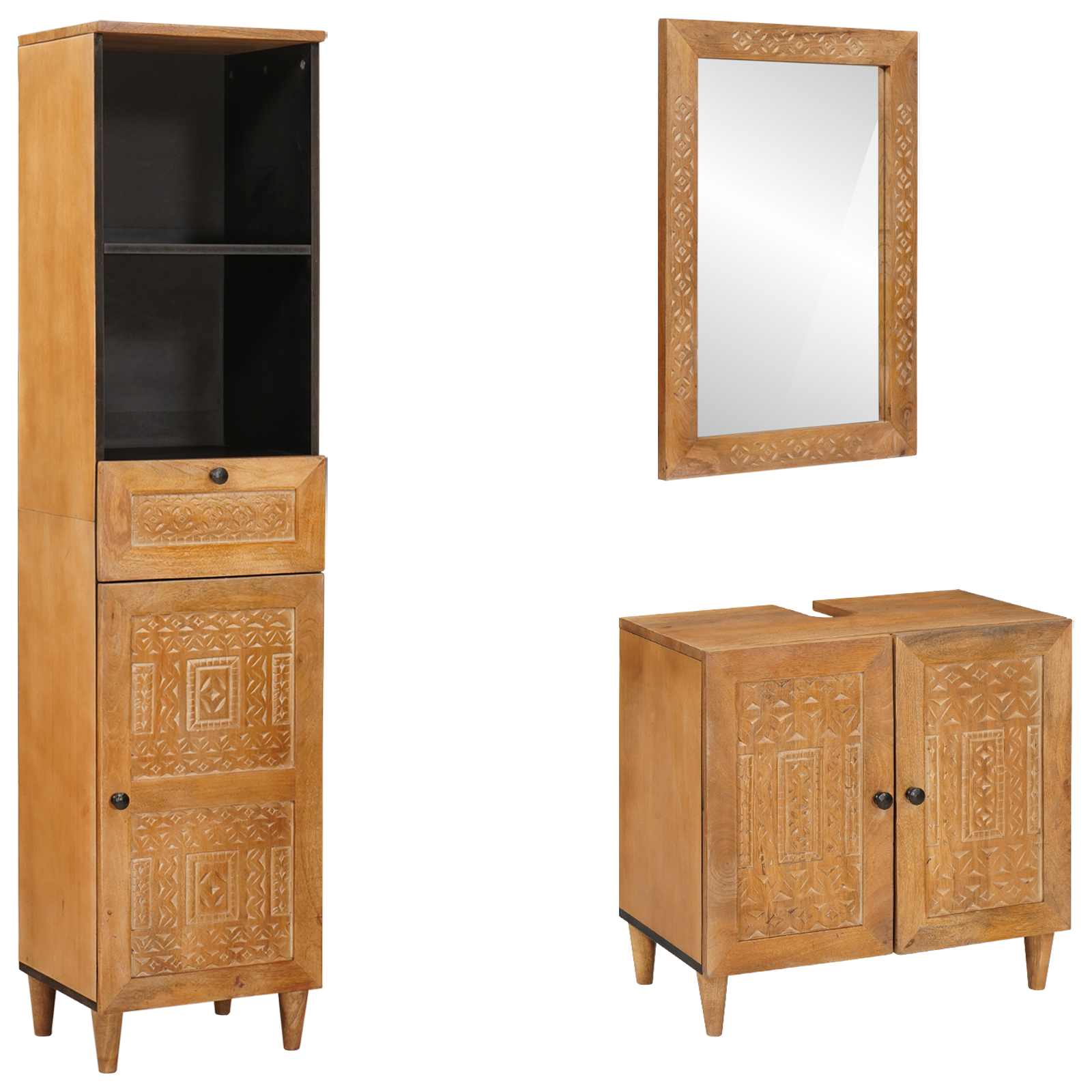 Vidaxl Ensemble De Mobilier De Salle De Bain Avec Tiroir 3 Pcs Marron