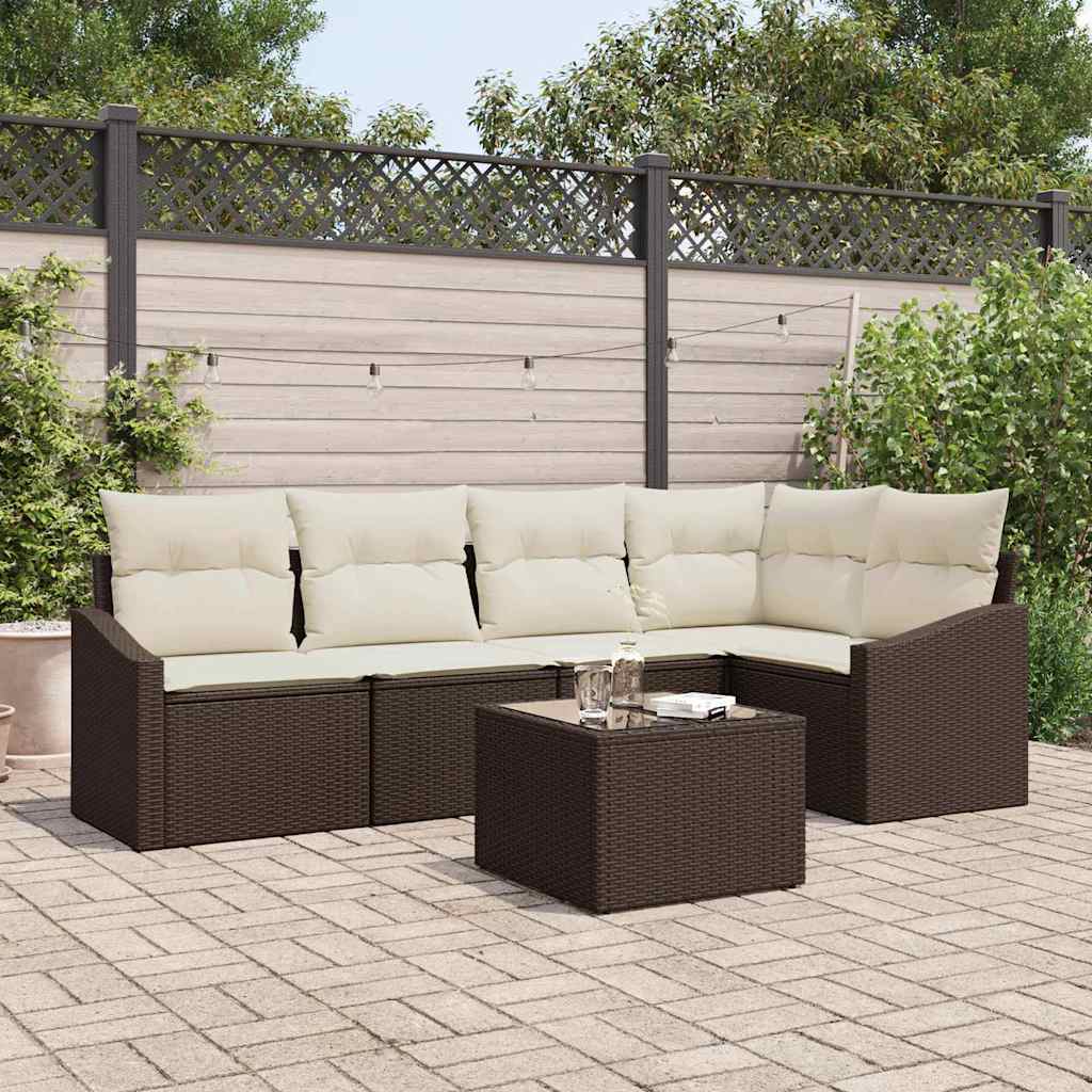 Vidaxl Ensemble De Canapés Avec Coussin 6 Pcs Marron Polyrotin