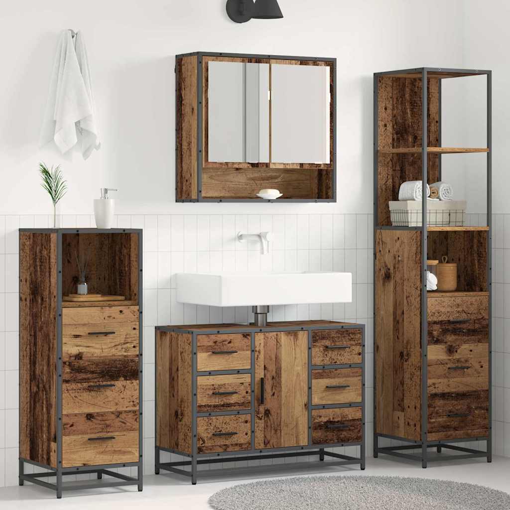 Vidaxl Ensemble De Mobilier De Salle De Bain 4 Pcs Bois Ancien