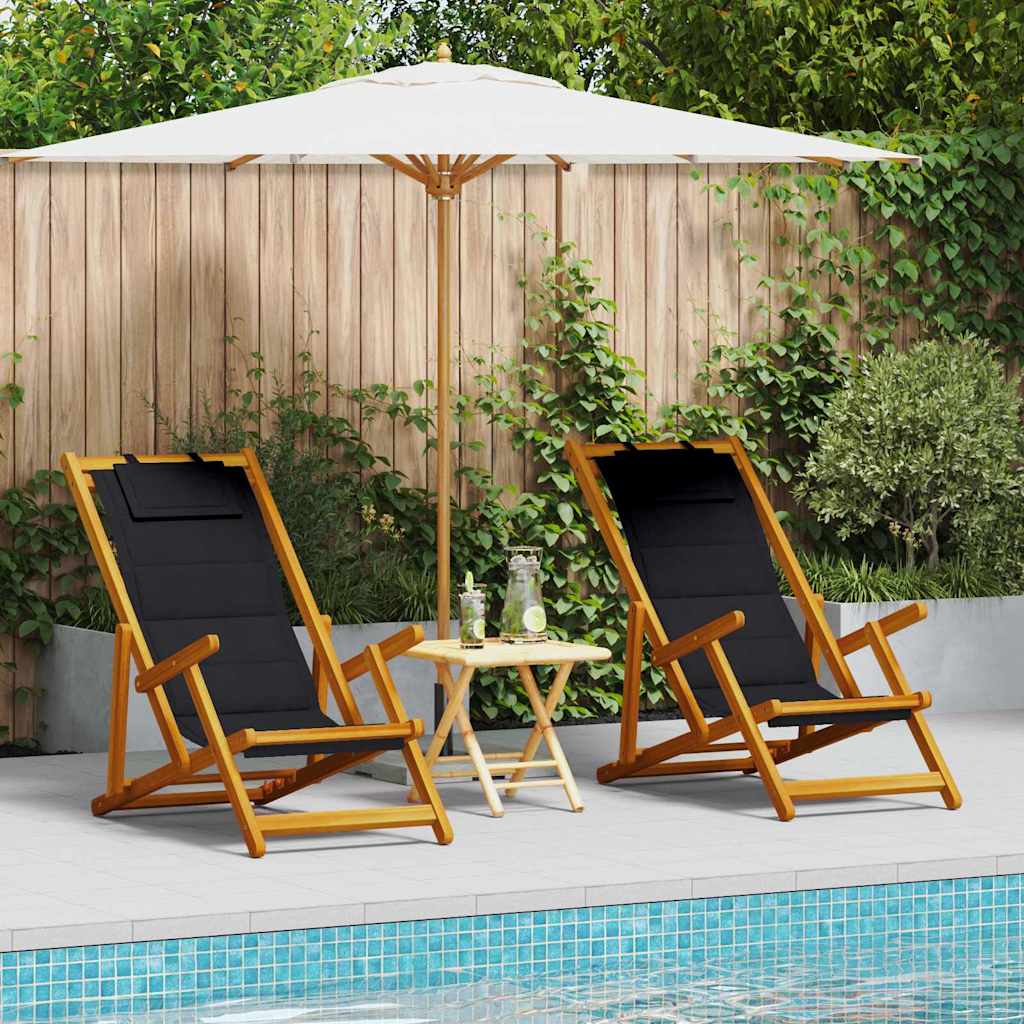 Vidaxl Chaise De Plage Avec Coussin 2 Pcs Marron Bois D'Acacia Massif