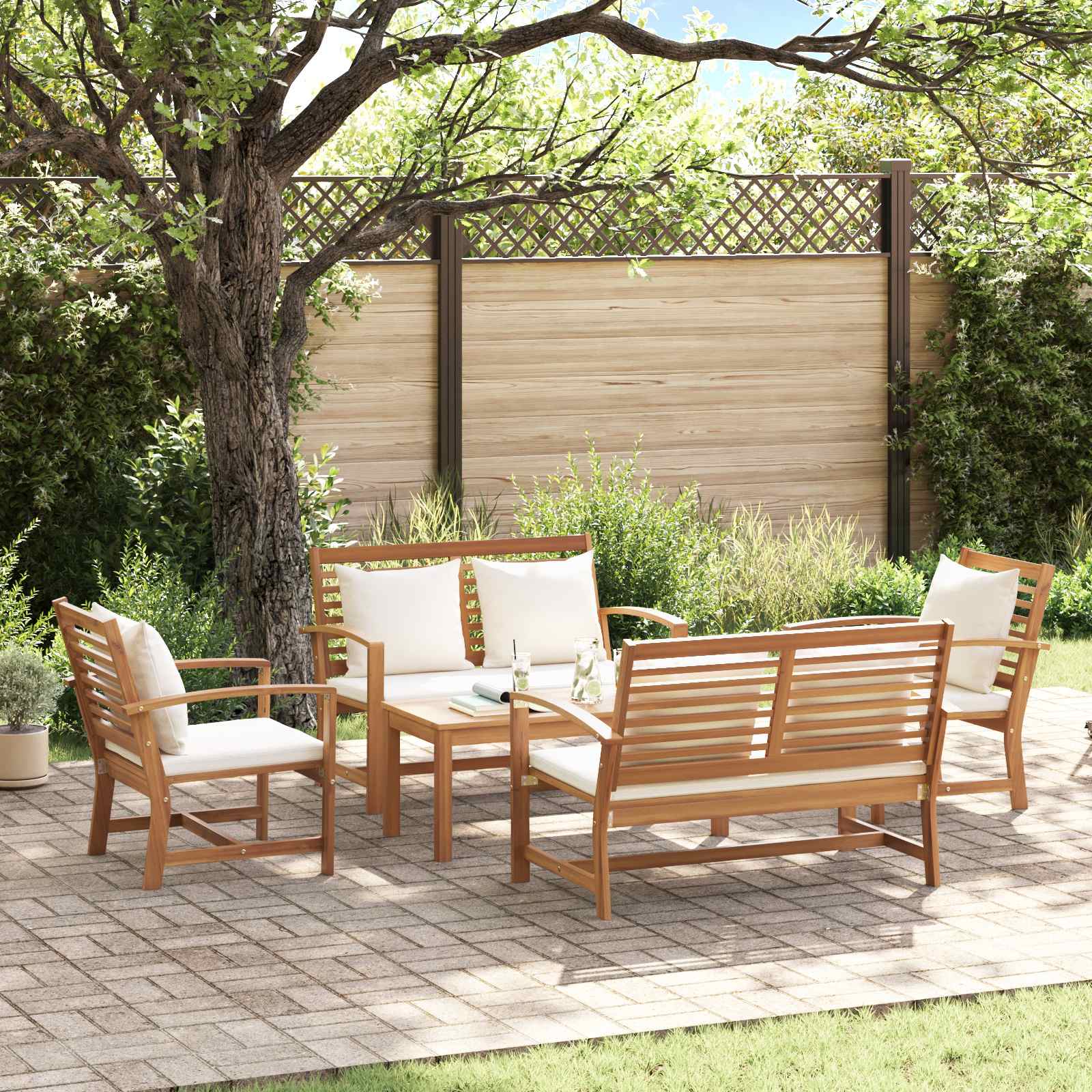 Vidaxl Ensemble De Canapé De Jardin 5 Pcs Naturel Bois De Teck Massif