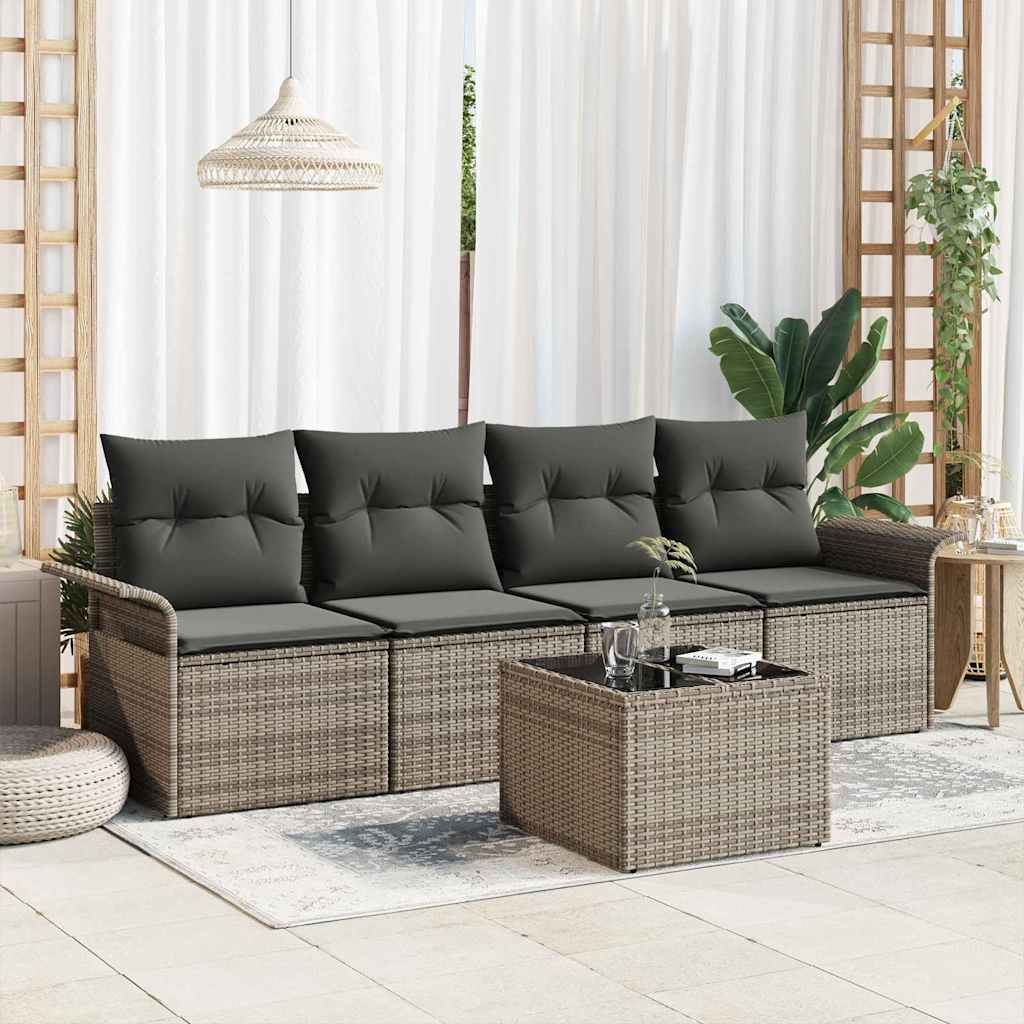Vidaxl Ensemble De Canapé De Jardin Avec Coussin 5 Pcs Gris Polyrotin