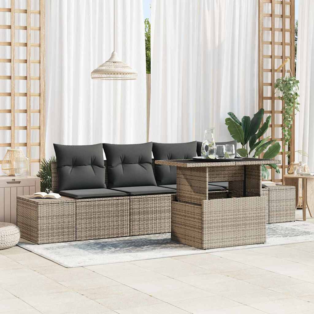 Vidaxl Ensemble De Canapés Avec Coussin 5 Pcs Gris Polyrotin