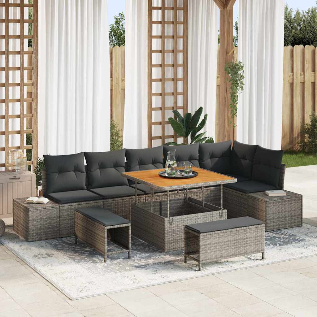 Vidaxl Ensemble De Canapé De Jardin Avec Coussin 9 Pcs Gris Polyrotin