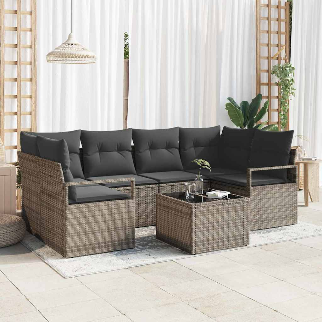 Vidaxl Ensemble De Canapés Avec Coussin 7 Pcs Gris Polyrotin