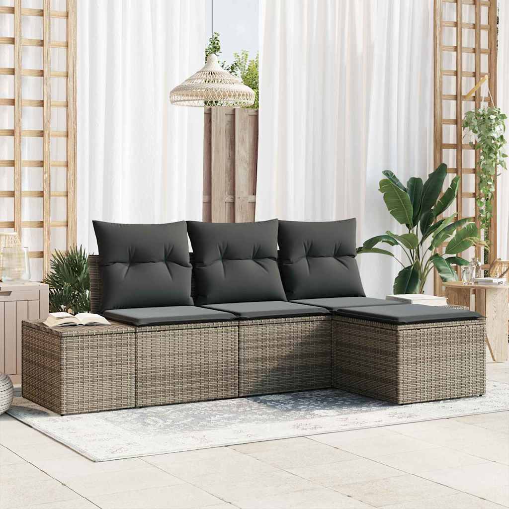 Vidaxl Ensemble De Canapé De Jardin Avec Coussin 4 Pcs Gris Polyrotin