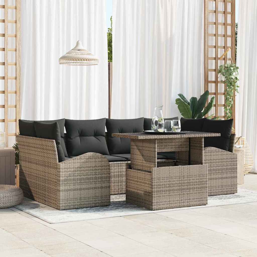 Vidaxl Ensemble De Canapé De Jardin 7 Pcs Gris Poly Rattan