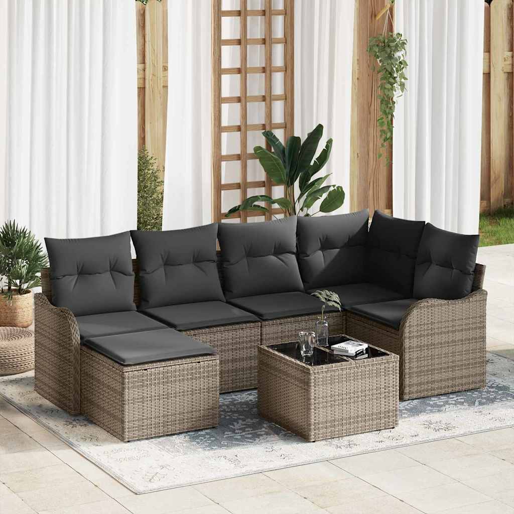 Vidaxl Ensemble De Canapé De Jardin Avec Coussin 7 Pcs Gris Poly Rotin