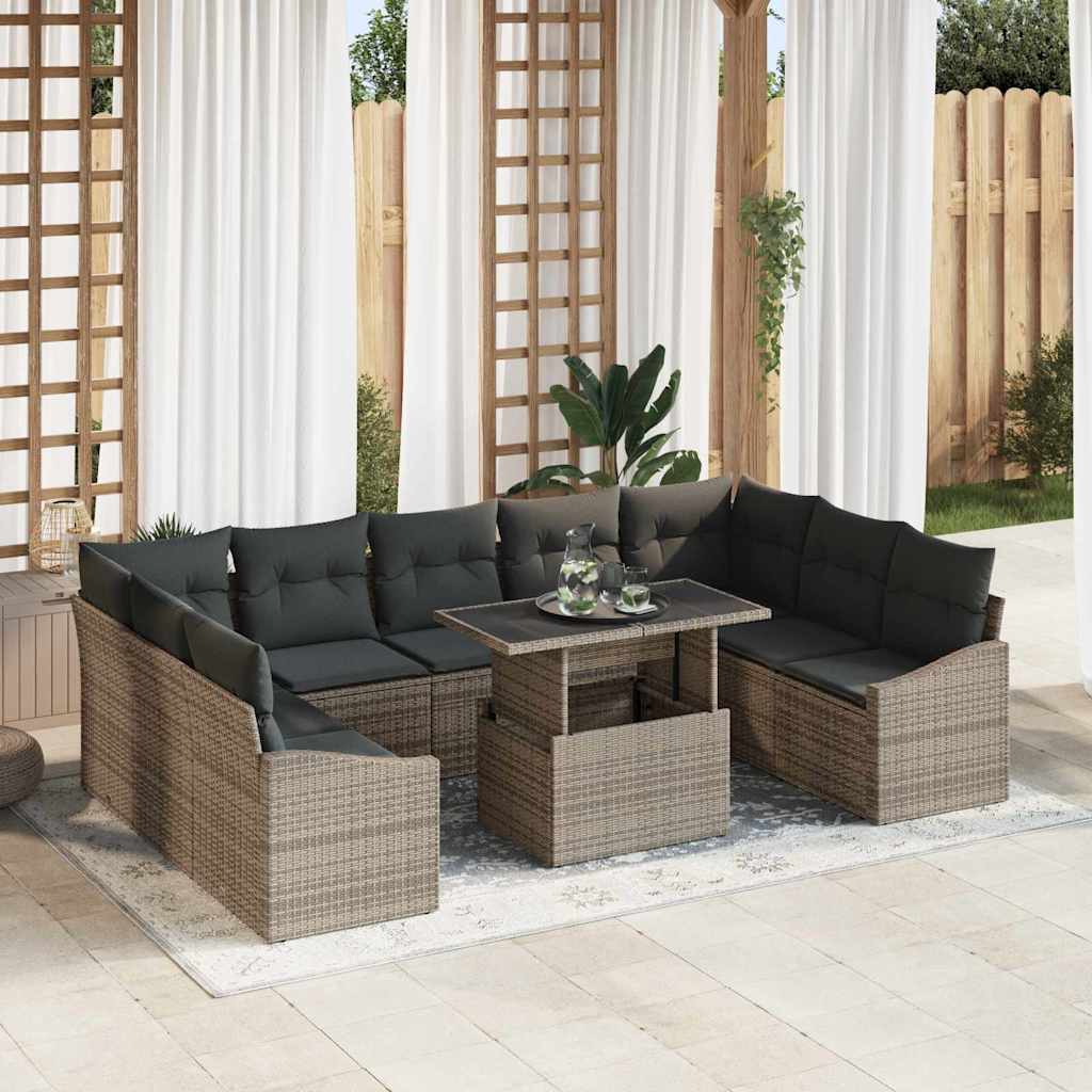 Vidaxl Ensemble De Canapé De Jardin Avec Coussin Réglable 10 Pcs Gris