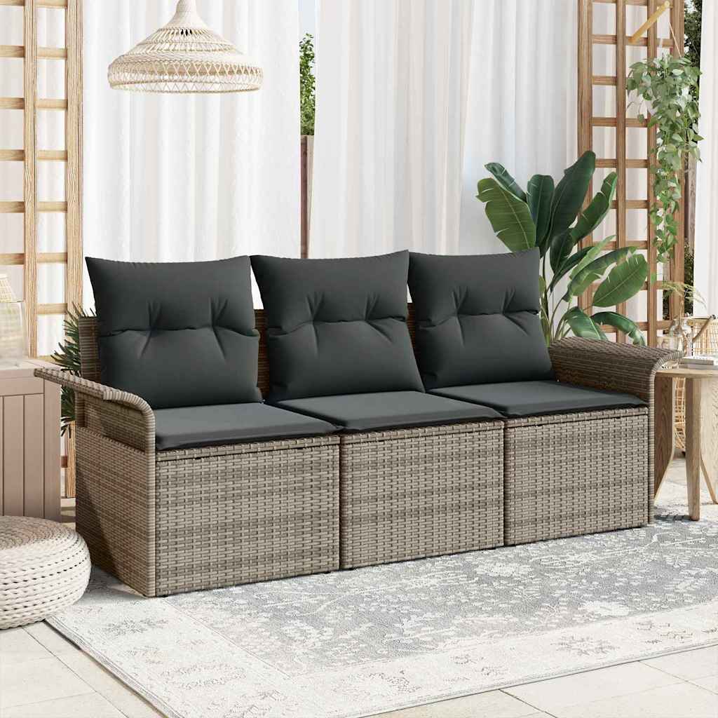 Vidaxl Ensemble De Canapés Avec Coussin 3 Pcs Gris Polyrotin