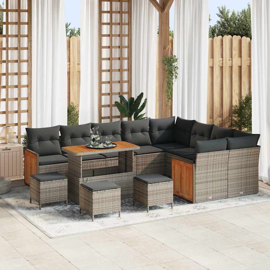 Vidaxl Ensemble De Canapé De Jardin Avec Coussin 14 Pcs Gris Polyrotin