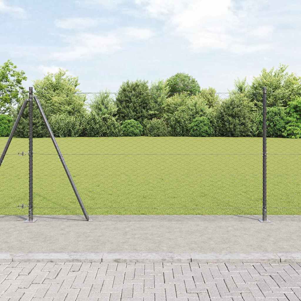 Vidaxl Clôture Hexagonale Avec Base En Béton 25 X 1,5 M Gris Maille