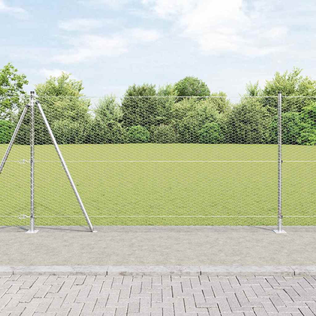 Vidaxl Clôture Hexagonale Avec Base En Béton 50 X 1,2 M Argenté Maille