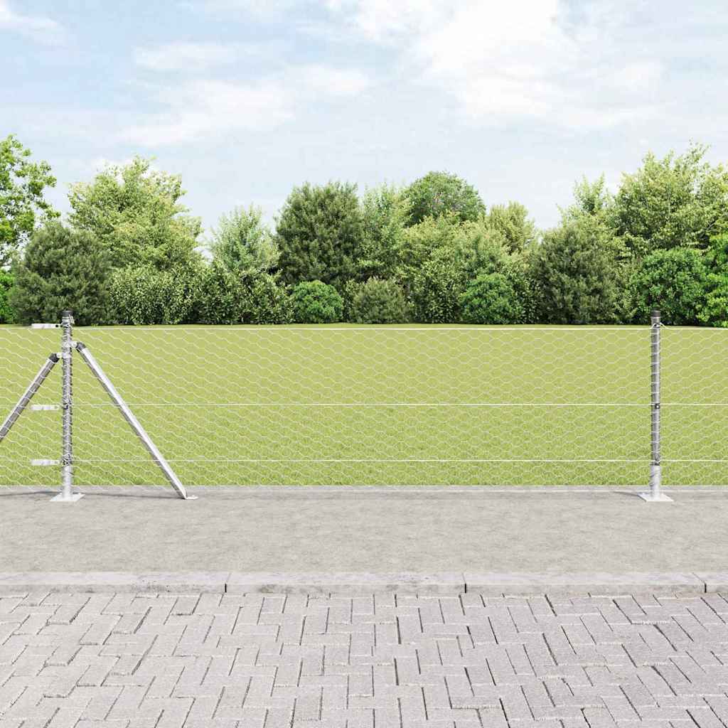 Vidaxl Clôture Hexagonale Avec Base En Béton 25 X 0,5 M Argenté Maille