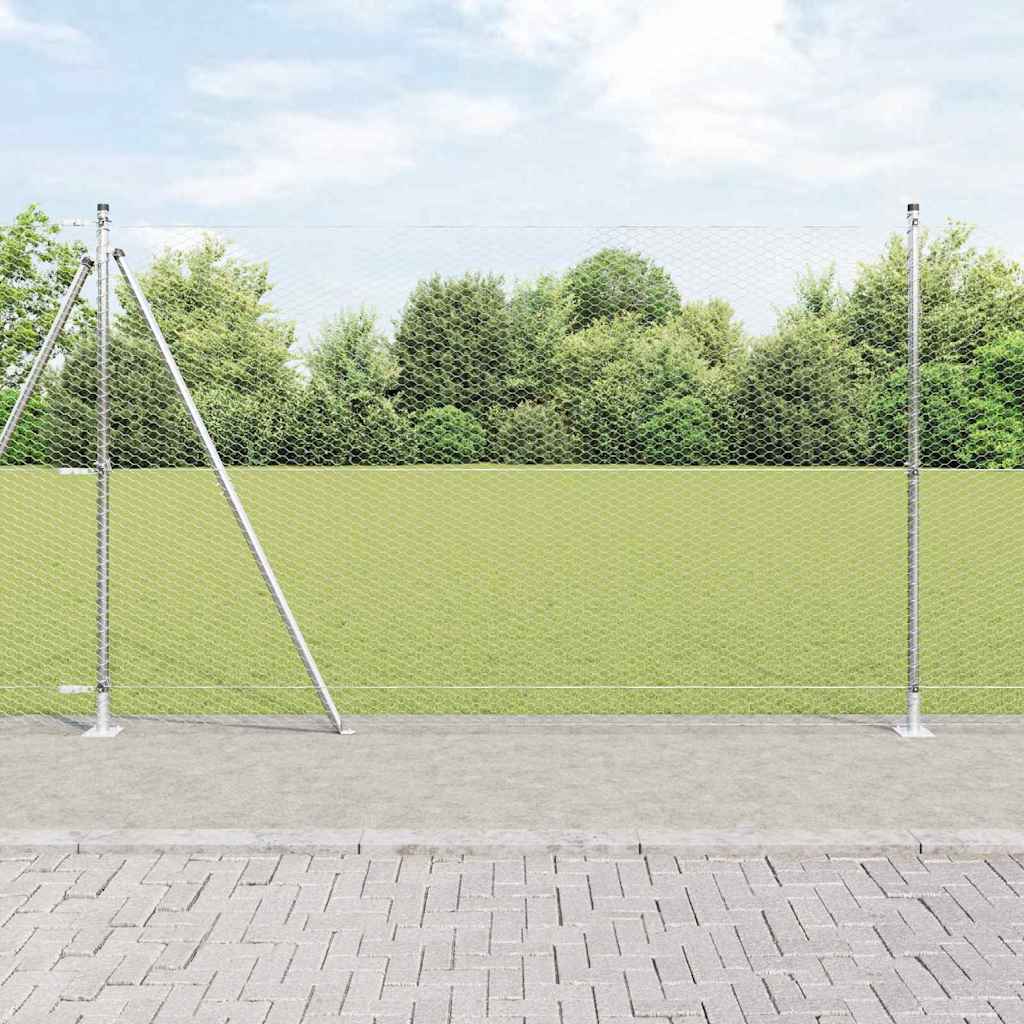 Vidaxl Clôture Hexagonale Avec Base En Béton 25 X 1,4 M Argenté Maille