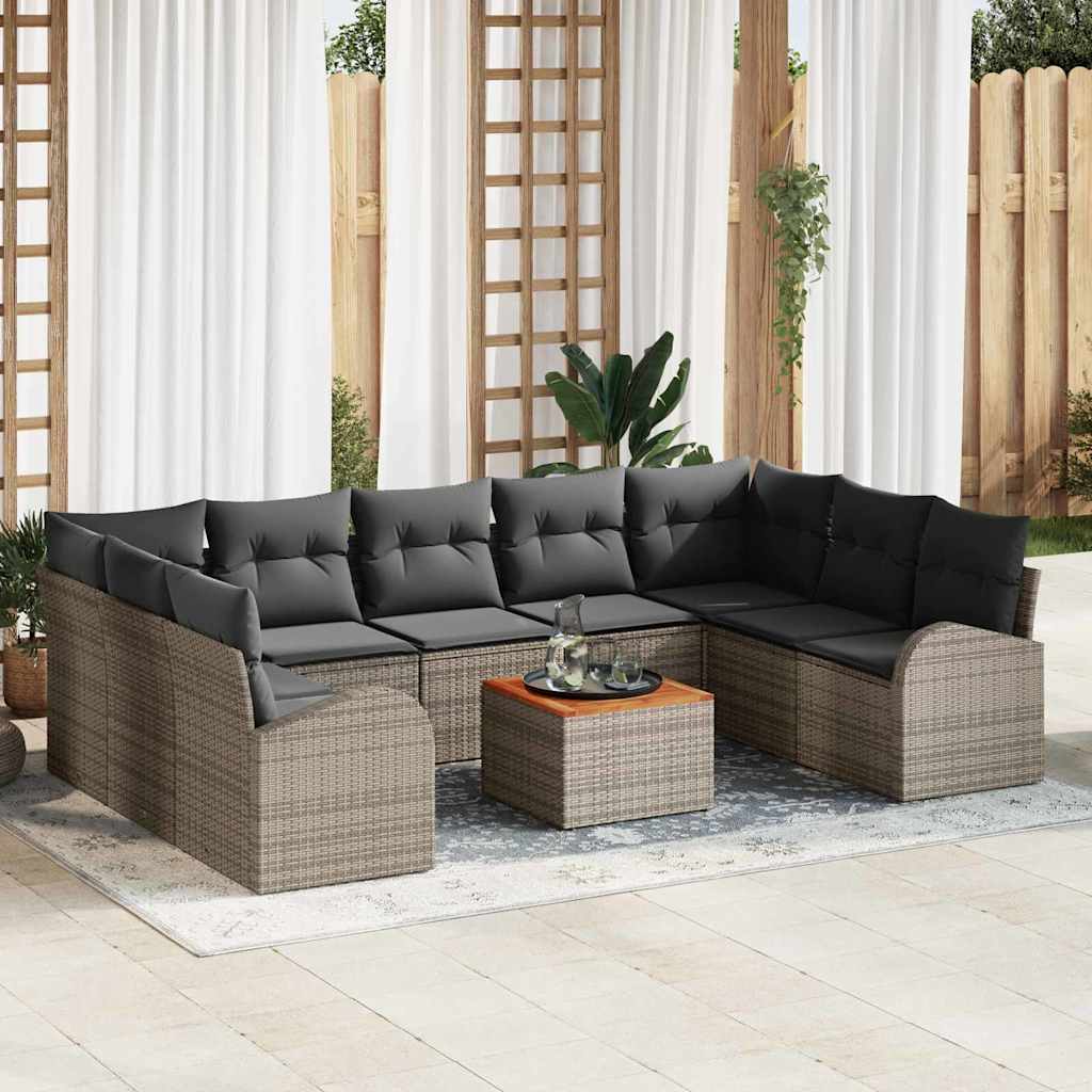 Vidaxl Ensemble De Canapé De Jardin Avec Coussin 10 Pcs Gris Polyrotin