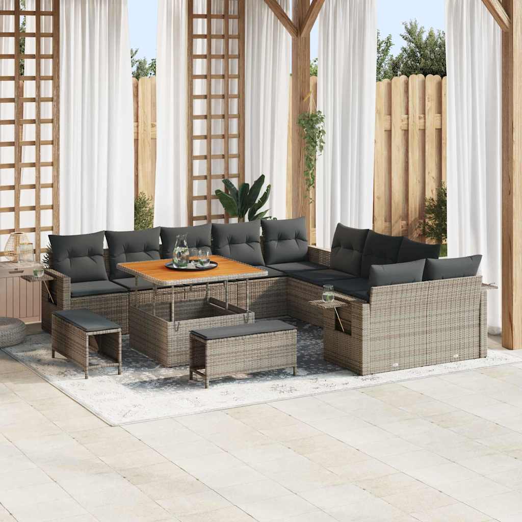 Vidaxl Ensemble De Canapé De Jardin Avec Coussin 13 Pcs Gris Polyrotin