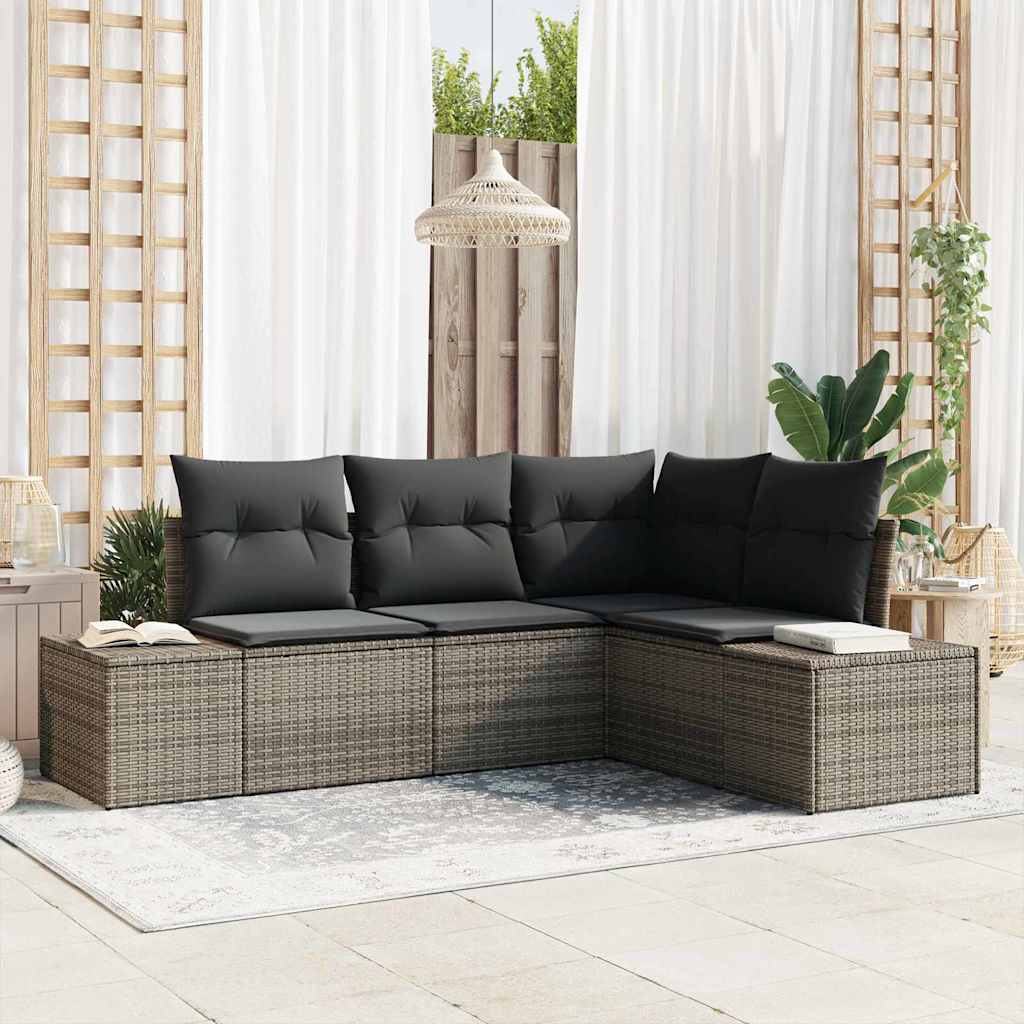 Vidaxl Ensemble De Canapé De Jardin Avec Stockage 4 Pcs Gris Polyrotin