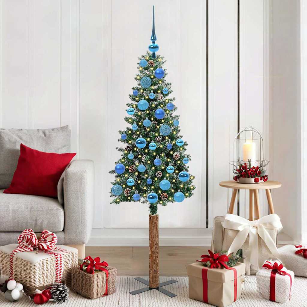 Vidaxl Sapin De Noël Mince Vert 150 Cm Pvc Et Bois De Pin Massif