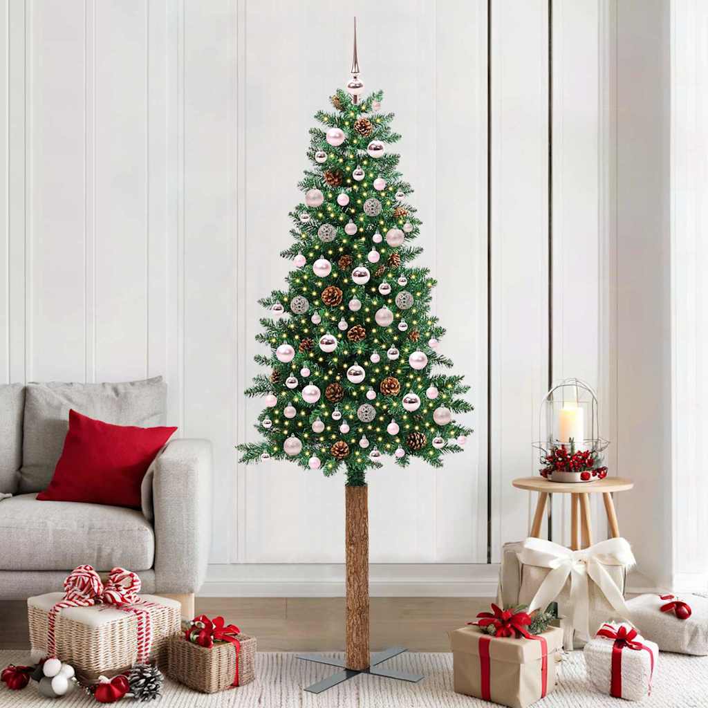 Vidaxl Sapin De Noël Mince Vert 210 Cm Pvc Et Bois De Pin Massif