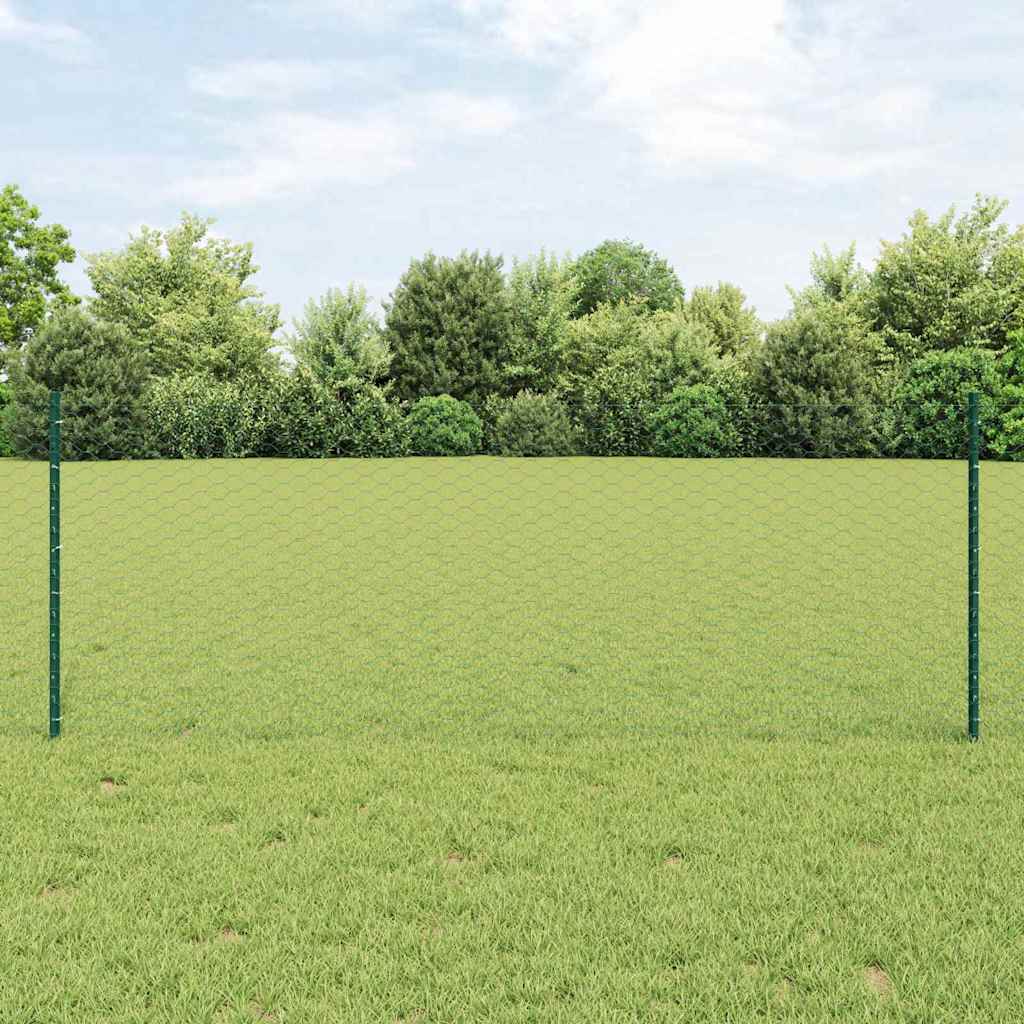 Vidaxl Clôture Hexagonale Avec Poteau 25 X 0,8 M Vert Maille