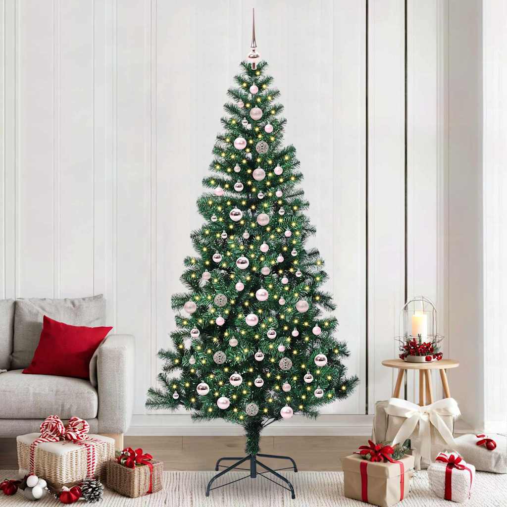 Vidaxl Sapin De Noël Artificiel Pré-éclairé Vert 240 Cm Pvc Et Métal
