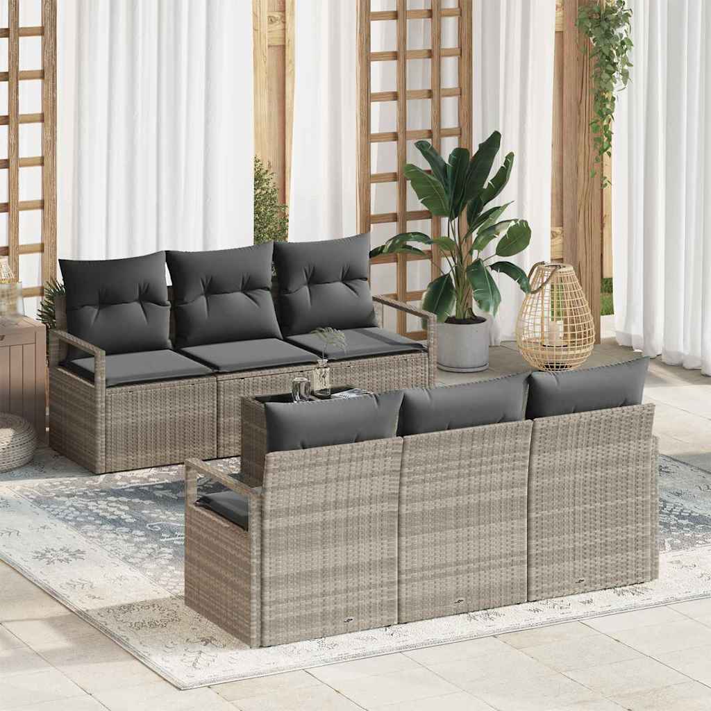 Vidaxl Ensemble De Canapés Avec Coussin 7 Pcs Gris Clair Polyrotin