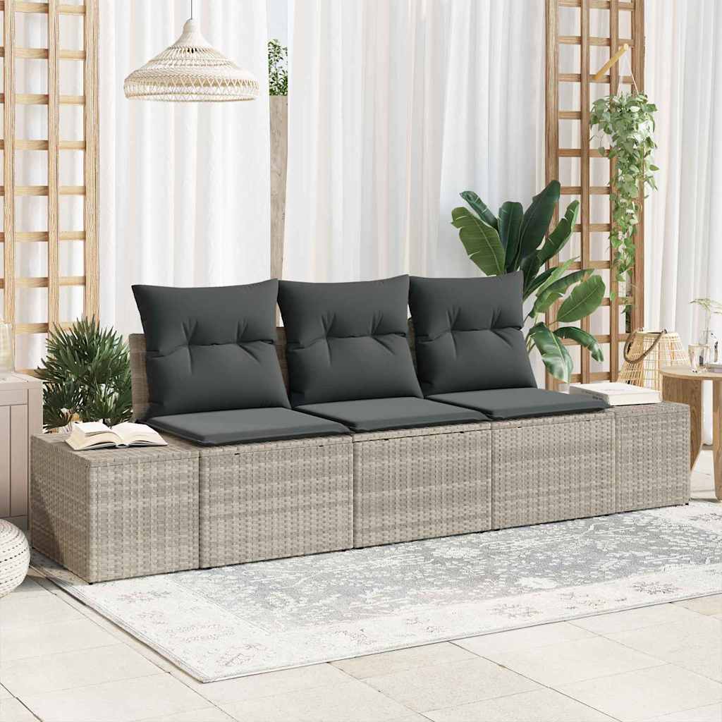Vidaxl Ensemble De Canapés Avec Coussin 3 Pcs Gris Clair Polyrotin