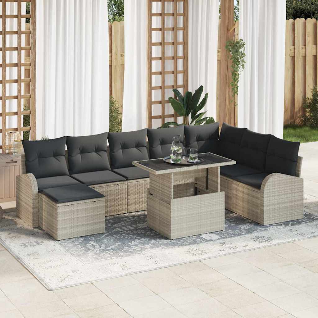 Vidaxl Ensemble De Canapé De Jardin 9 Pcs Gris Clair Poly Rotin