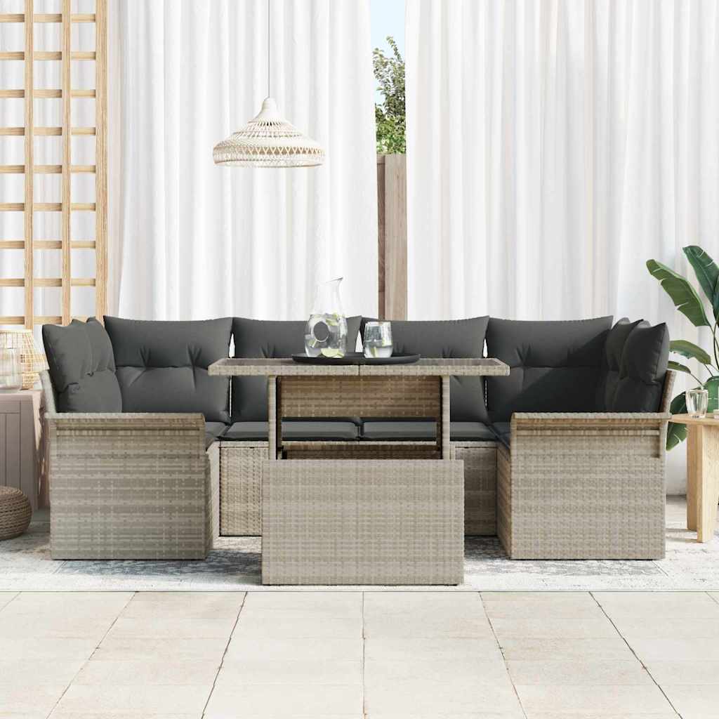 Vidaxl Ensemble De Canapé De Jardin 7 Pcs Gris Clair Poly Rotin
