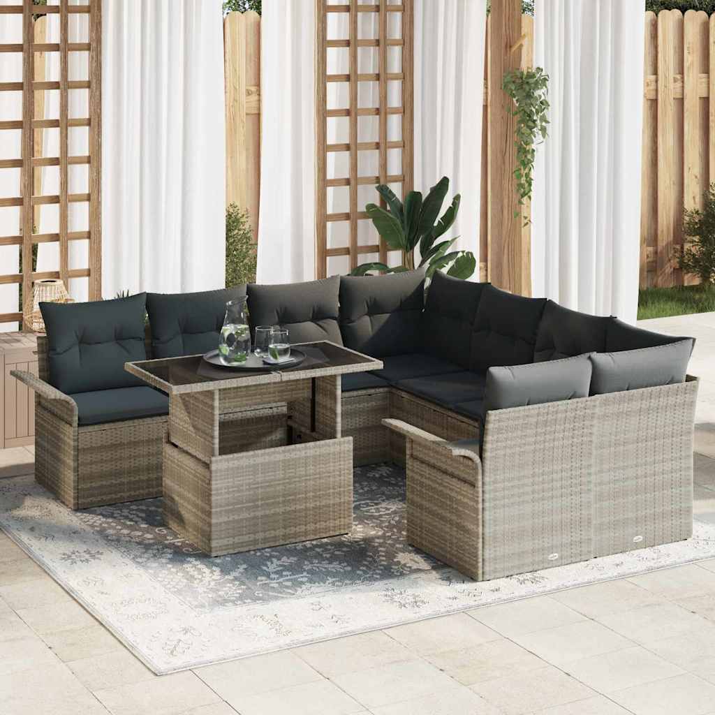 Vidaxl Ensemble De Canapé De Jardin 9 Pcs Gris Clair Poly Rattan
