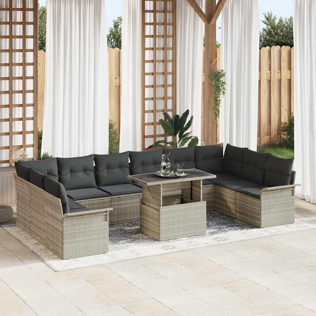 Vidaxl Ensemble De Canapé De Jardin 11 Pcs Gris Clair Poly Rotin