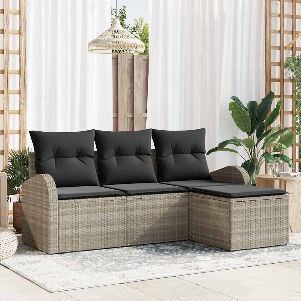 Vidaxl Ensemble De Canapés Avec Coussin 4 Pcs Gris Clair Polyrotin