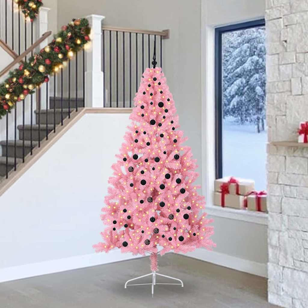 Vidaxl Sapin De Noël Artificiel Pré-éclairé Rose 240 Cm Pvc