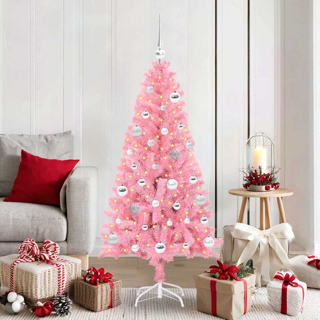Vidaxl Sapin De Noël Avec 150 Led Avec Support Rose 150 Cm Pvc