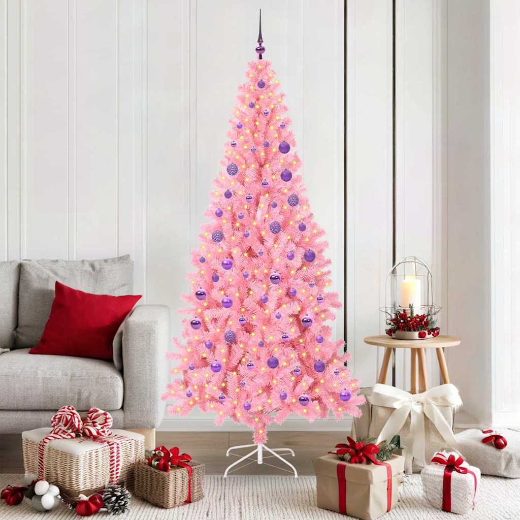 Vidaxl Sapin De Noël Avec 300 Led Avec Support Rose 180 Cm Pvc