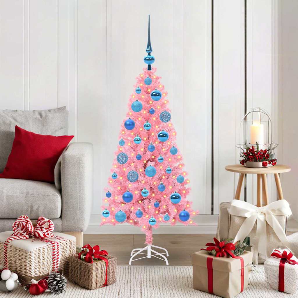 Vidaxl Sapin De Noël Avec 150 Led Avec Support Rose 120 Cm Pvc