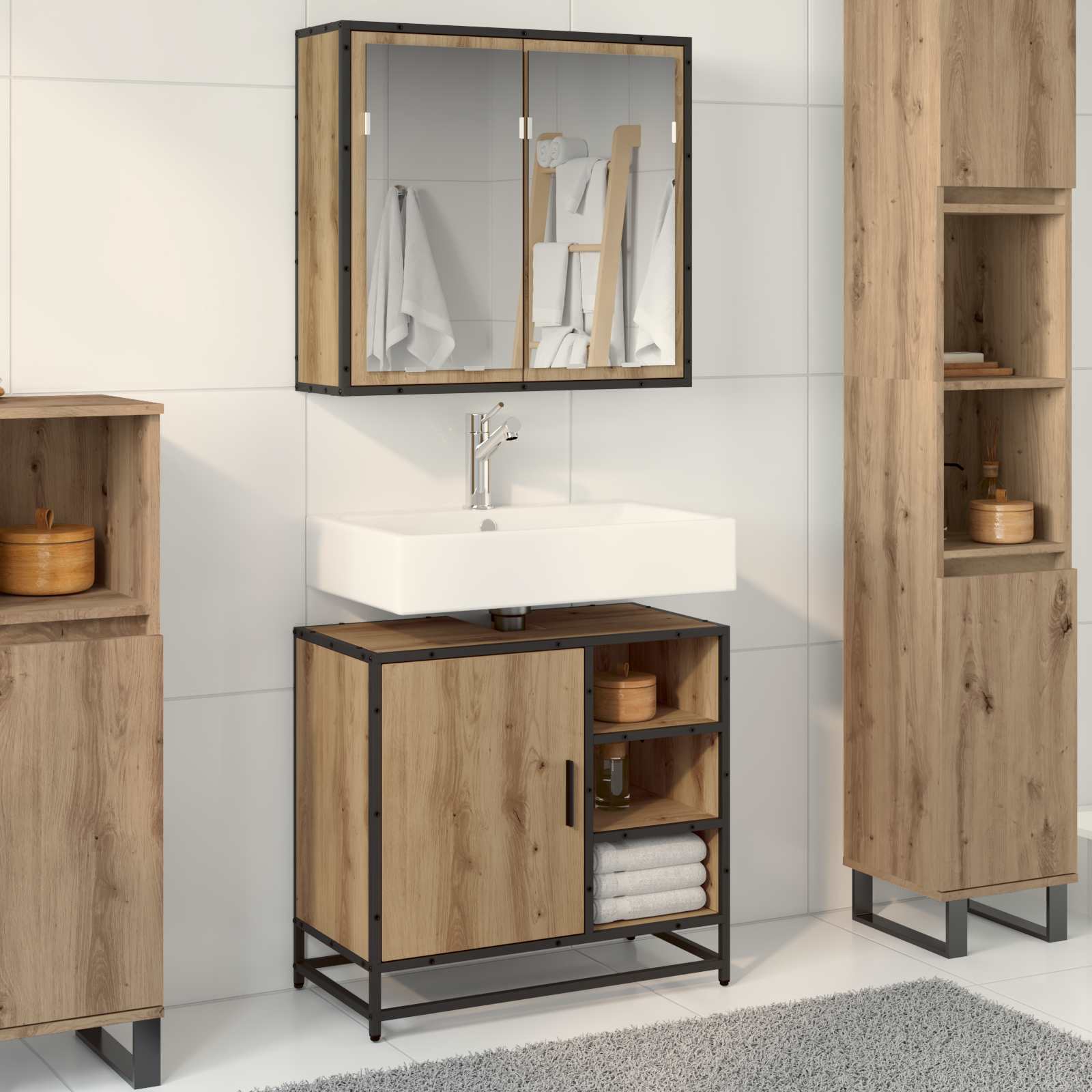 Vidaxl Ensemble De Mobilier De Salle De Bain 2 Pc Chêne Artisanal