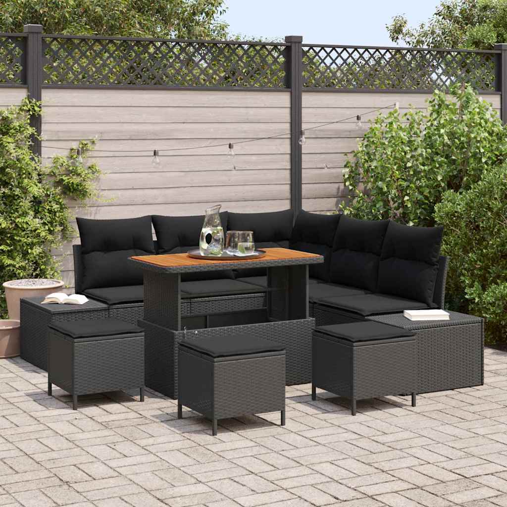 Vidaxl Ensemble De Canapé De Jardin Avec Coussin 9 Pcs Noir Poly Rotin