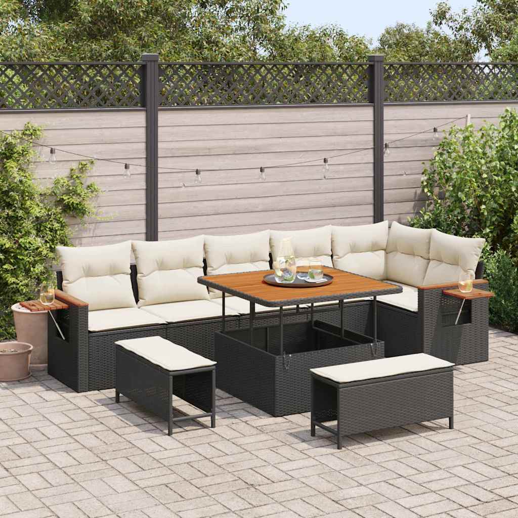 Vidaxl Ensemble De Canapé De Jardin 11 Pcs Noir Et Crème Polyrotin