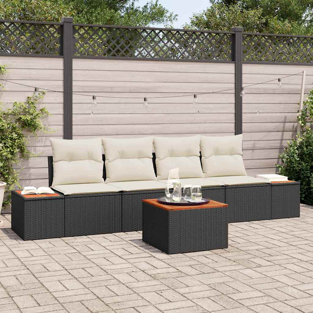 Vidaxl Ensemble De Canapé De Jardin Avec Coussin 5 Pcs Noir Poly Rotin