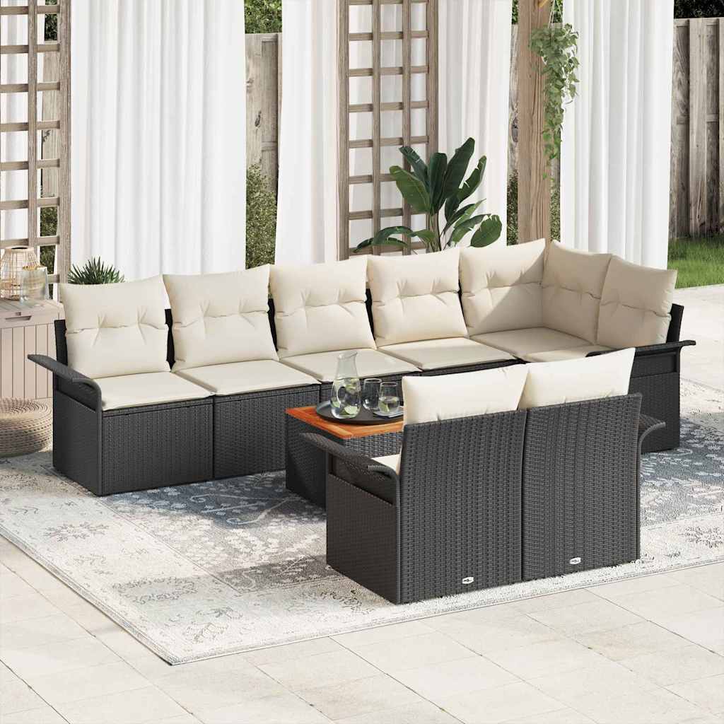 Vidaxl Ensemble De Canapé De Jardin 9 Pcs Noir Et Crème Polyrotin