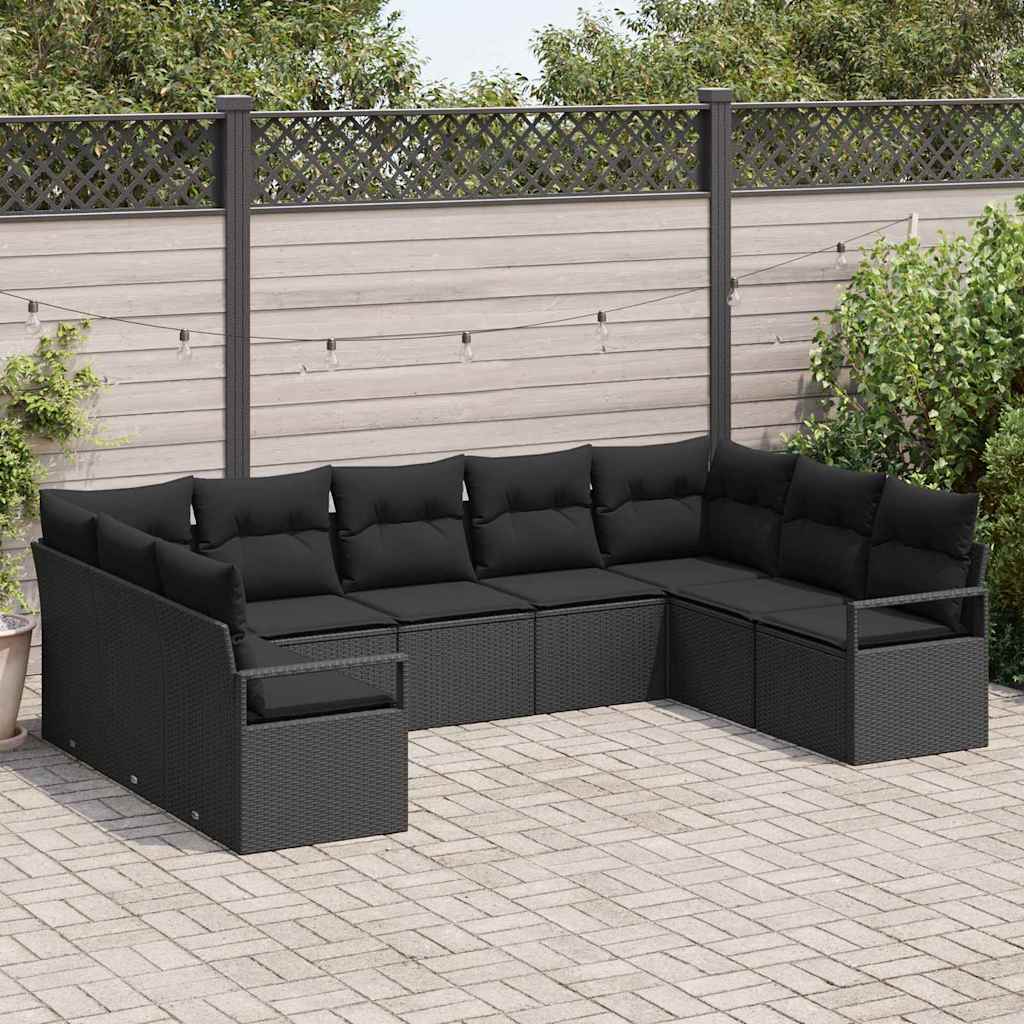 Vidaxl Ensemble De Canapé De Jardin Avec Coussin 9 Pcs Noir Polyrotin