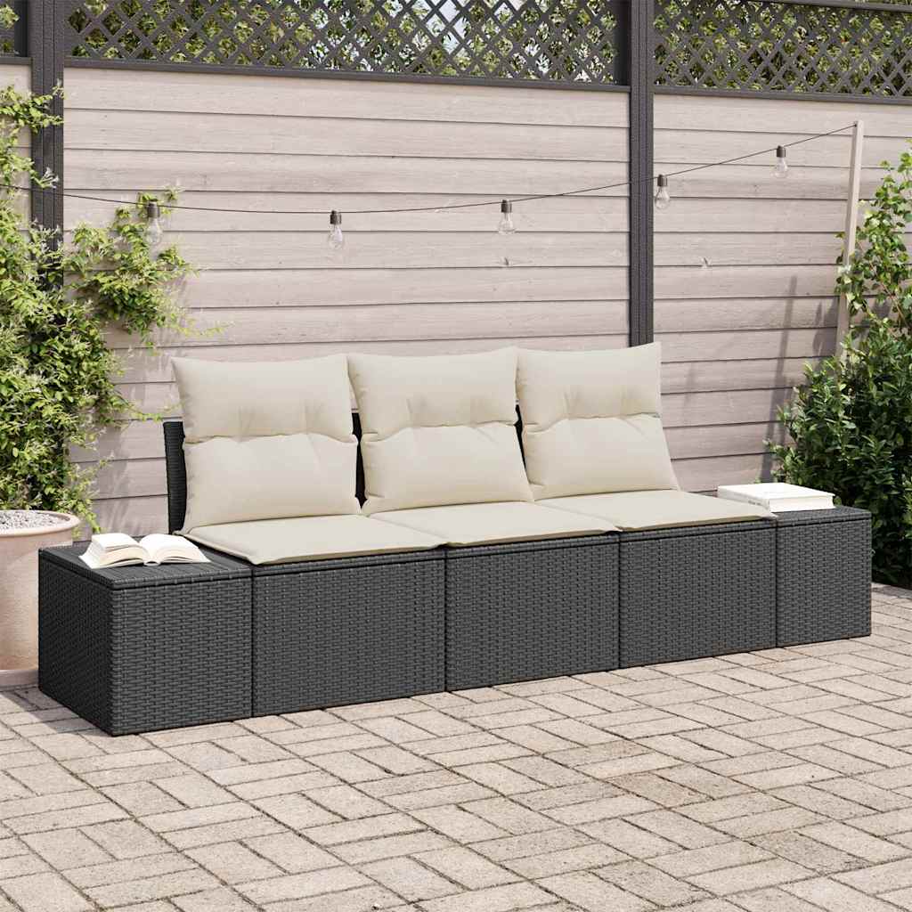 Vidaxl Ensemble De Canapés Avec Coussin 3 Pcs Noir Polyrotin