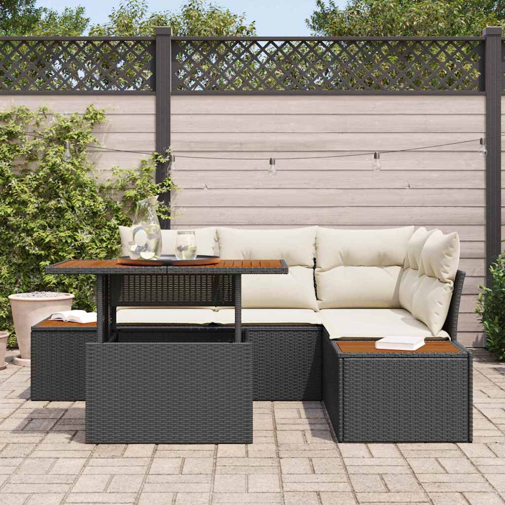 Vidaxl Ensemble De Canapé De Jardin 5 Pcs Noir Poly Rotin